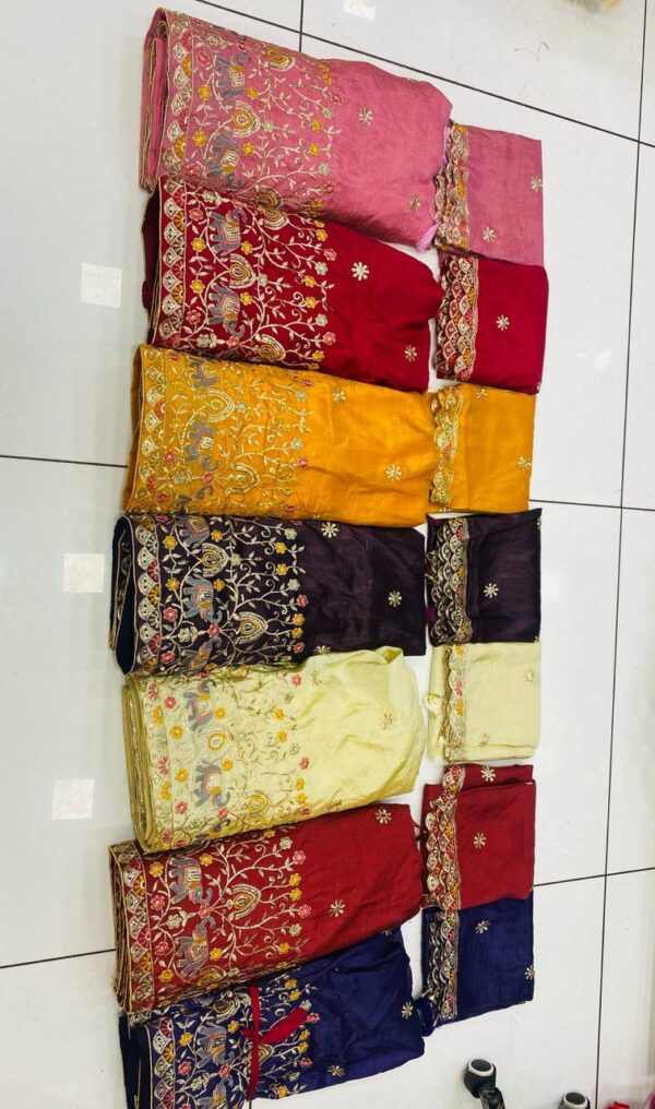 Fancy satin silk saree with separate designer blouse - Image 2